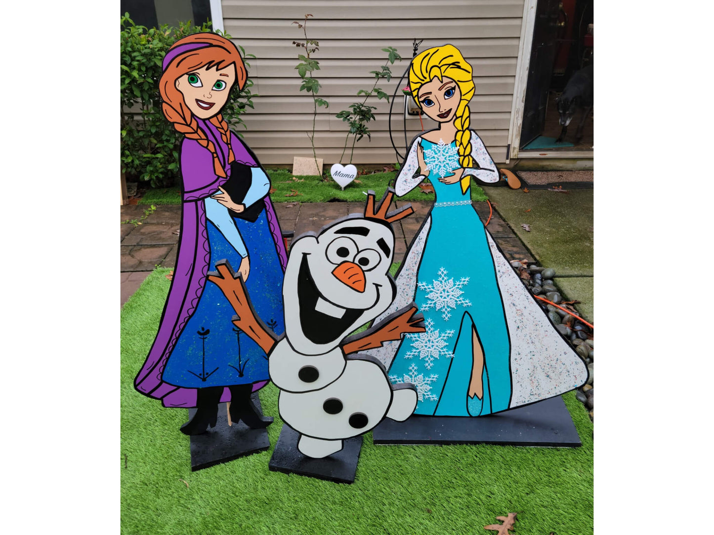 Elsa, Anna, and Olaf lifesize Yard Art display