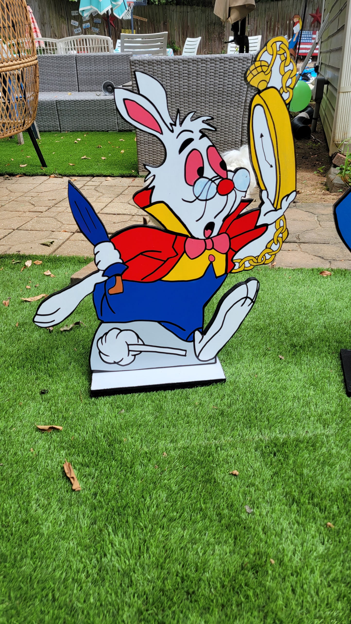 Alice, Mad Hatter, Rabbit yard art