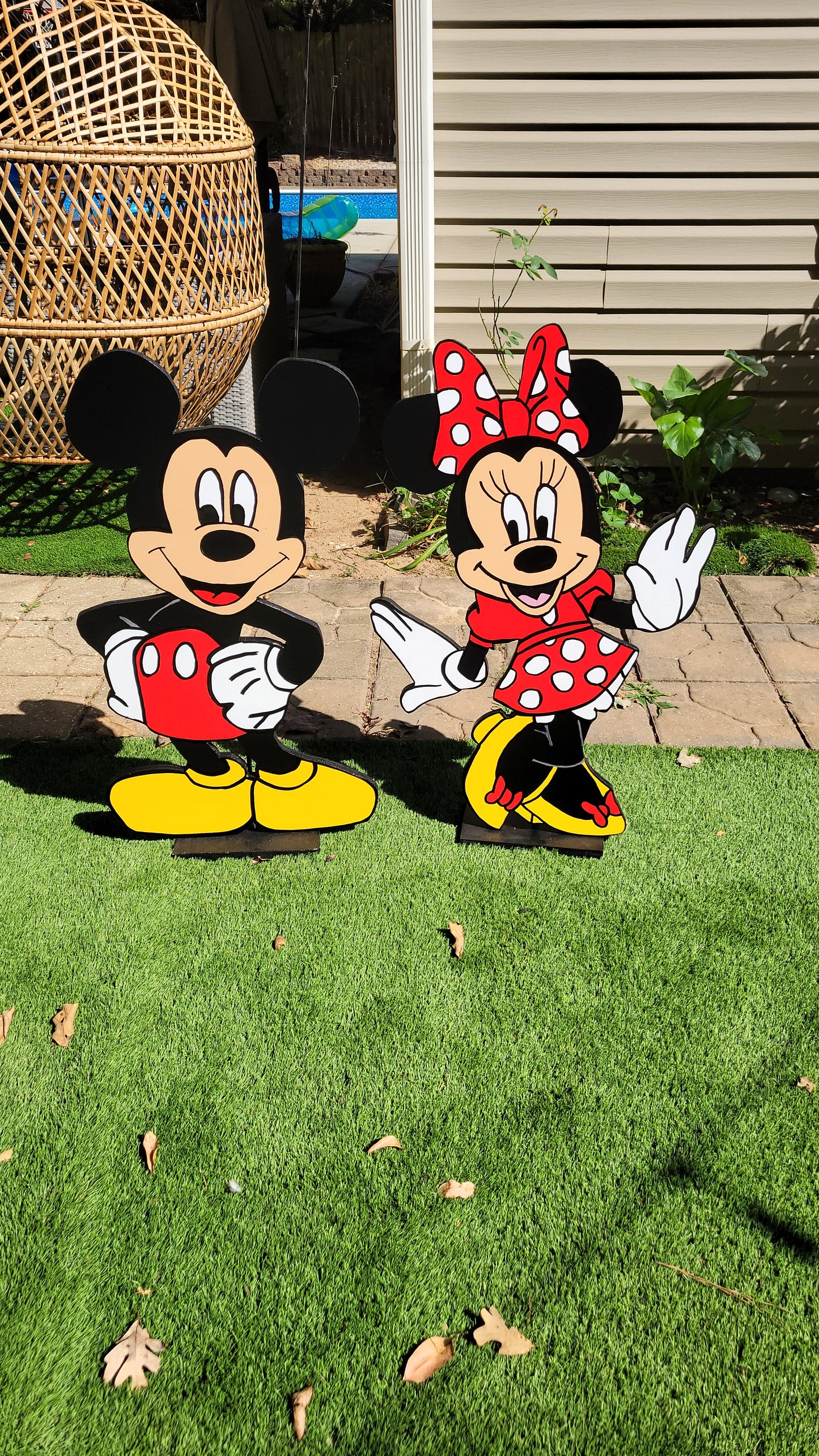 Mickey and Minnie Mouse yard art