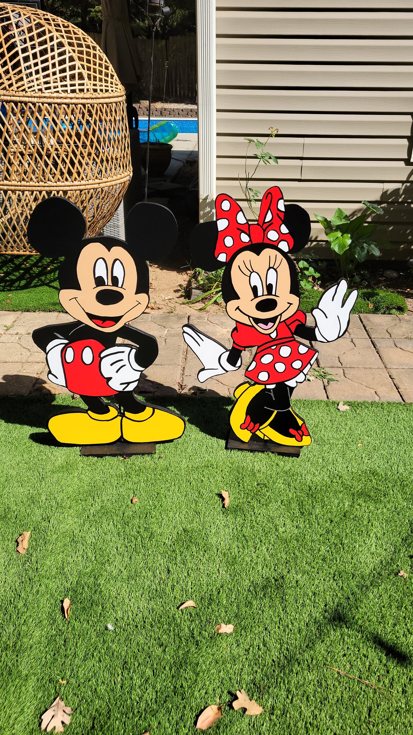 Mickey and Minnie Mouse yard art