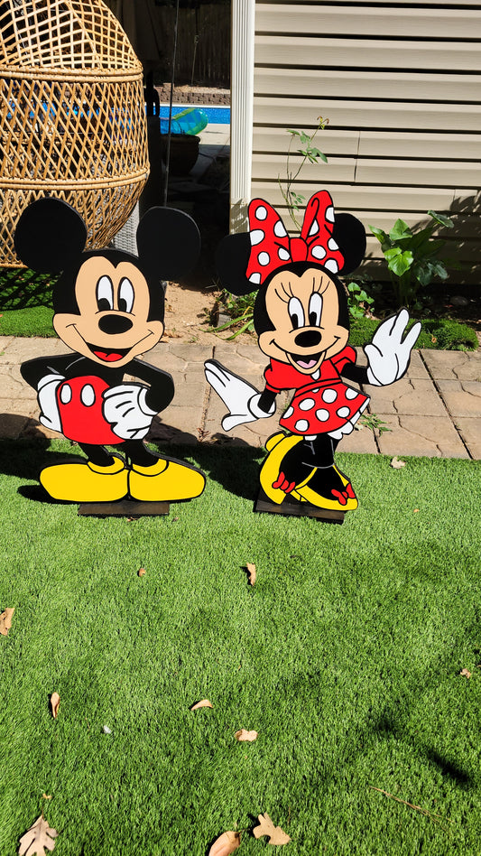 Mickey and Minnie Mouse yard art