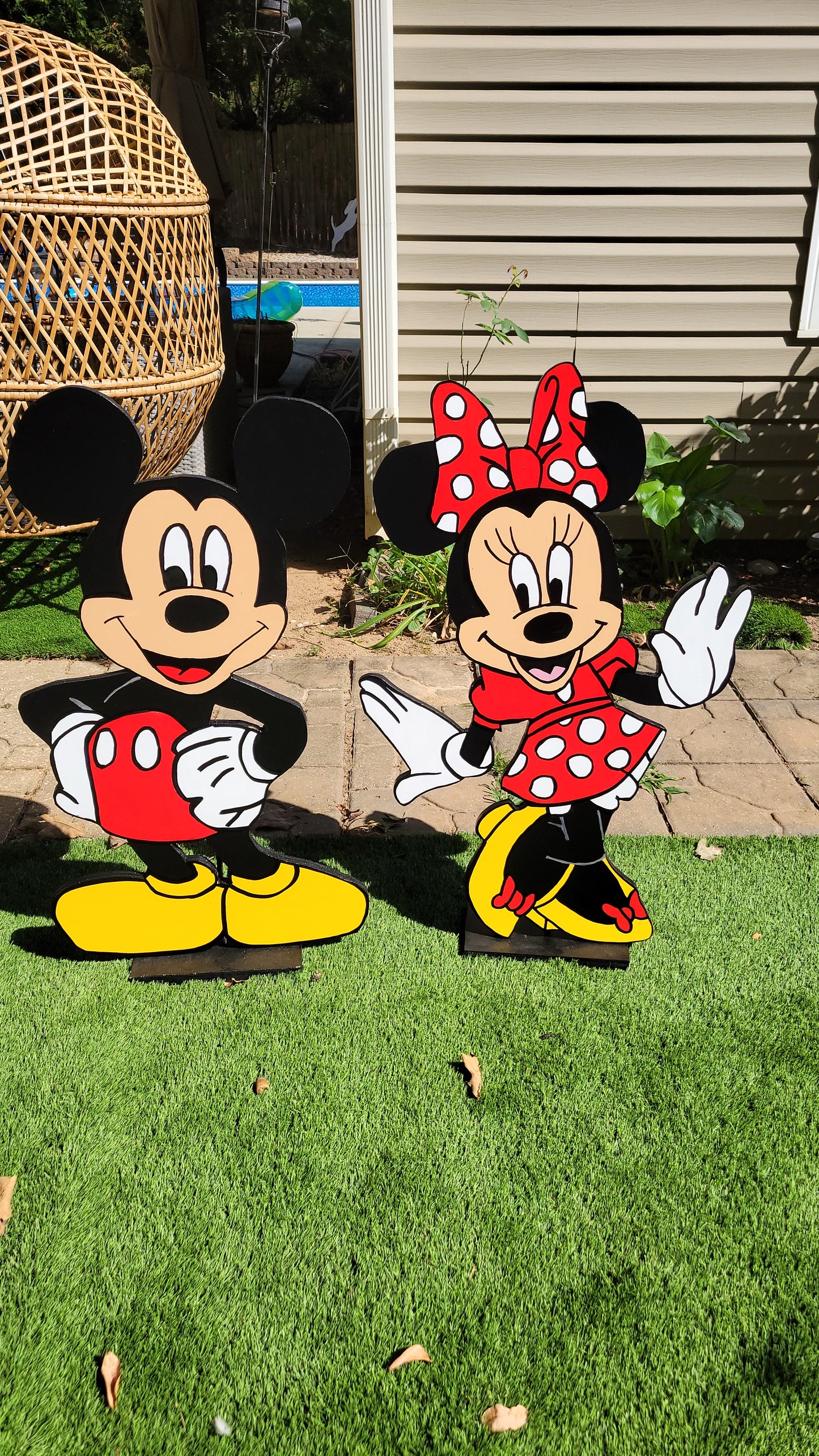 Mickey and Minnie Mouse yard art