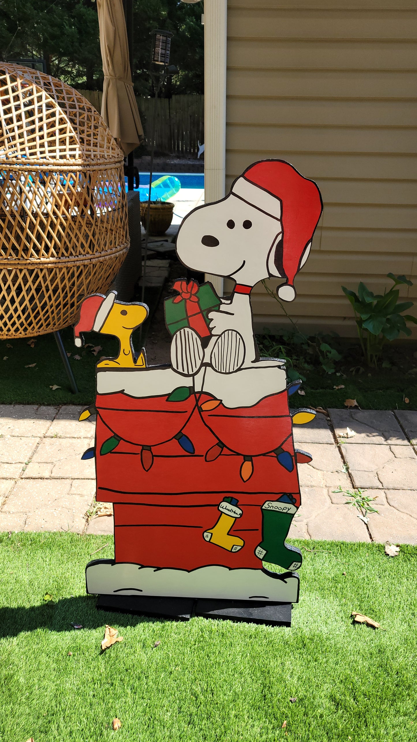 Christmas Snoopy doghouse yard art display