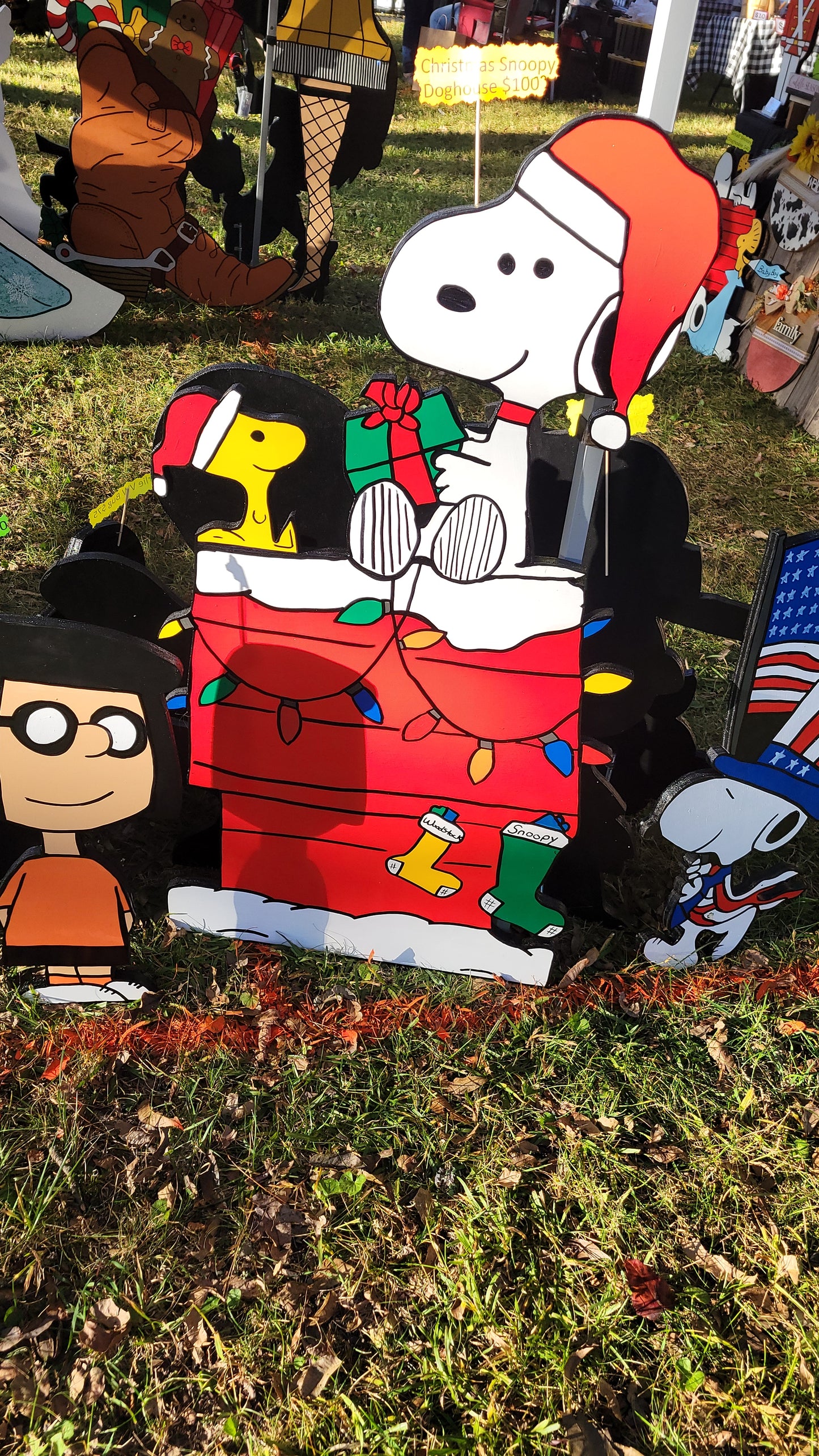 Christmas Snoopy doghouse yard art display