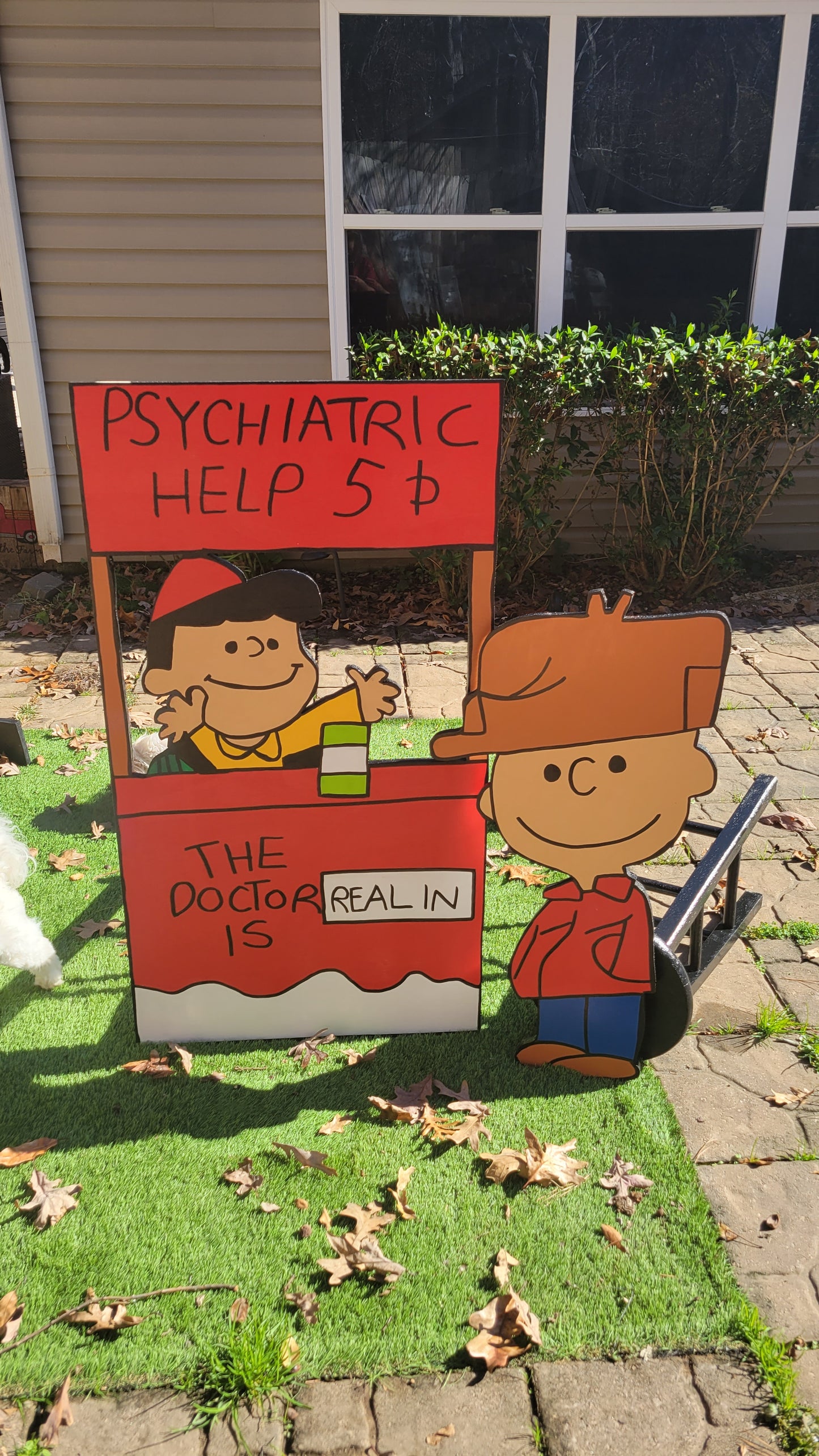 Lucy, the real doctor, is in with Charlie Brown