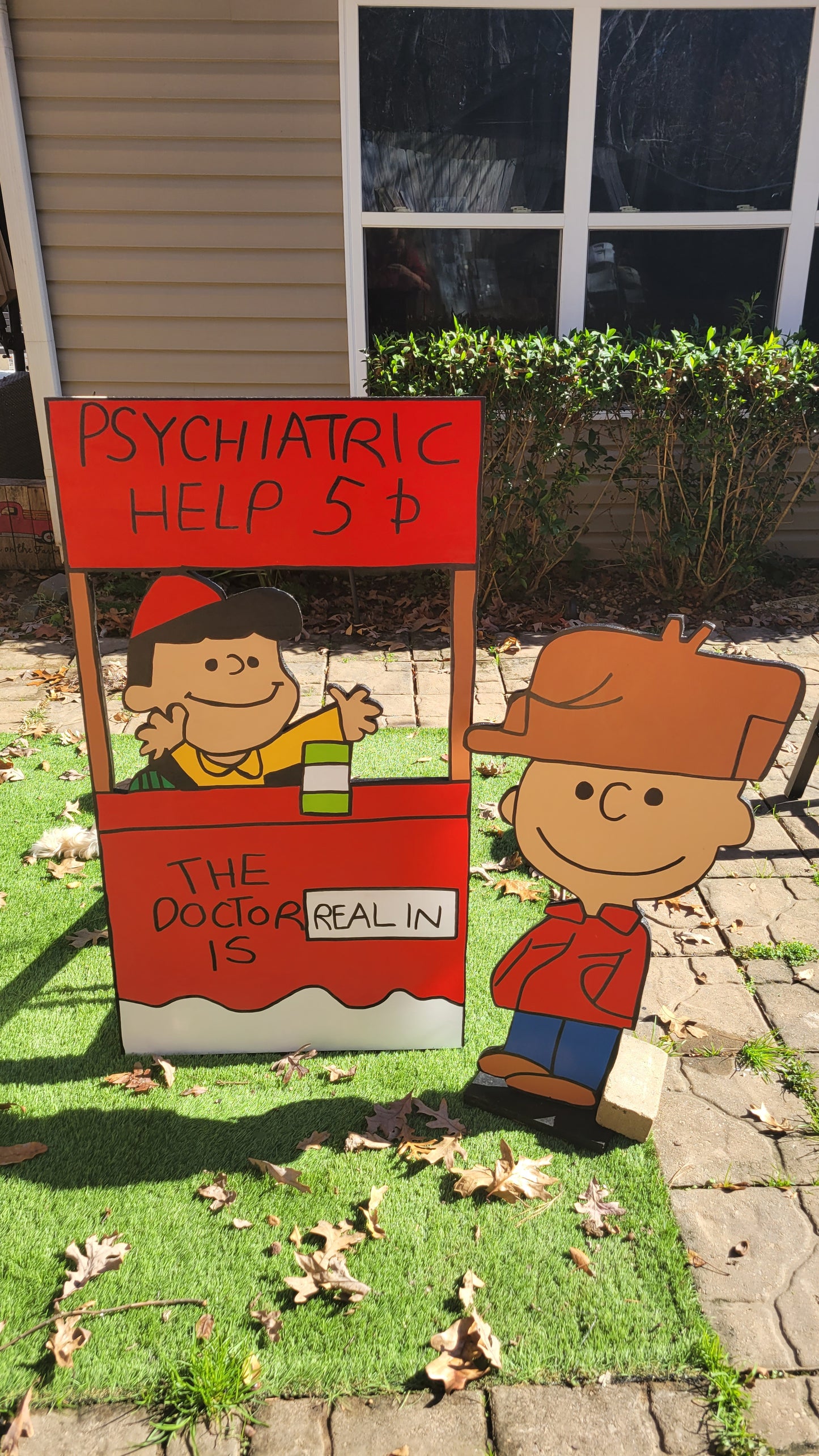 Lucy, the real doctor, is in with Charlie Brown