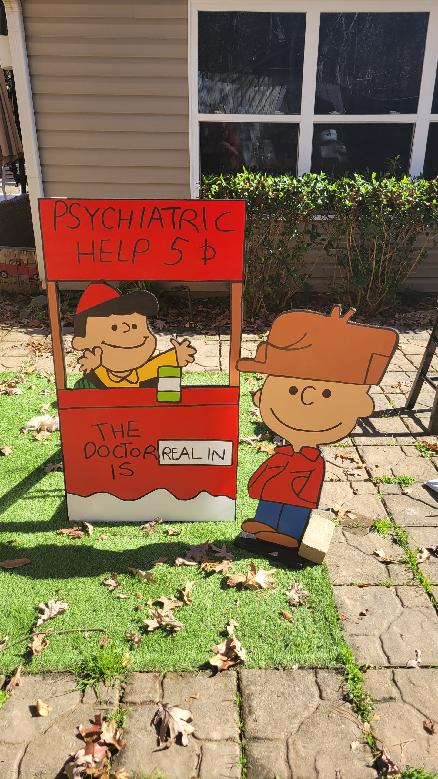 Lucy, the real doctor, is in with Charlie Brown