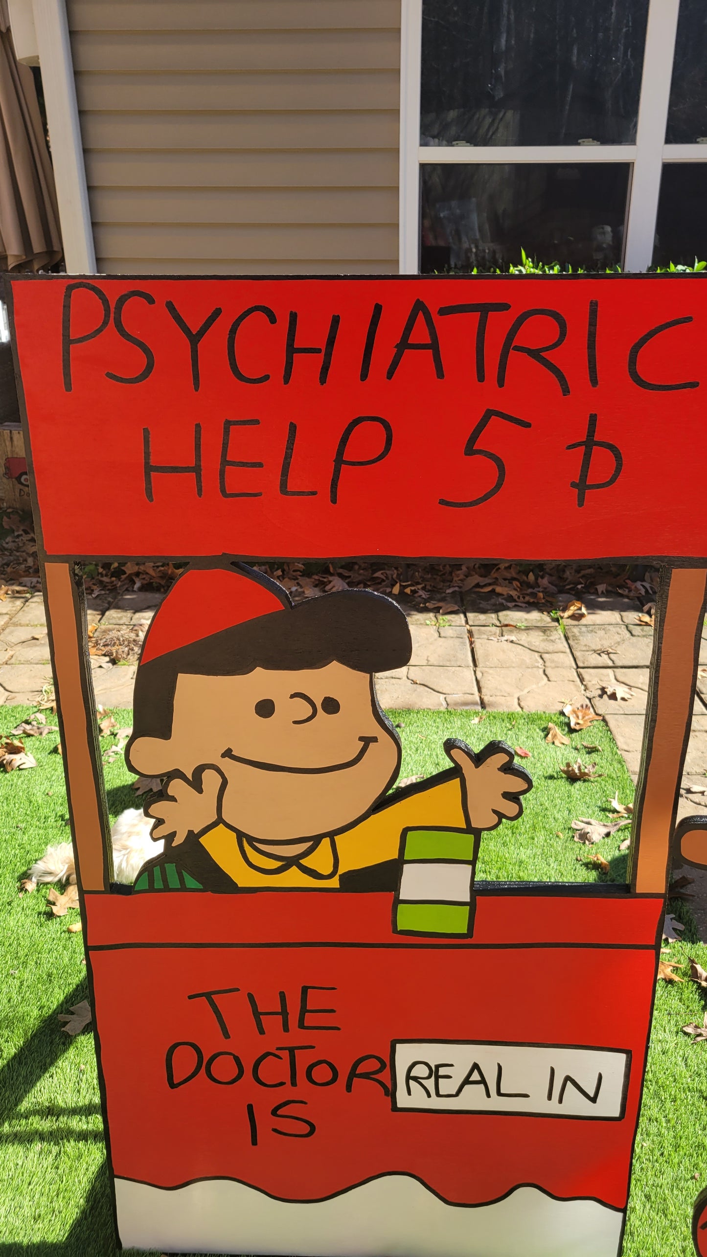 Lucy, the real doctor, is in with Charlie Brown