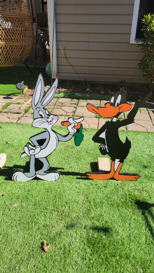 Bugs bunny and Daff Duck yard art